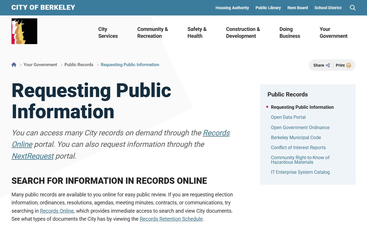 Berkeley white pages public records request information