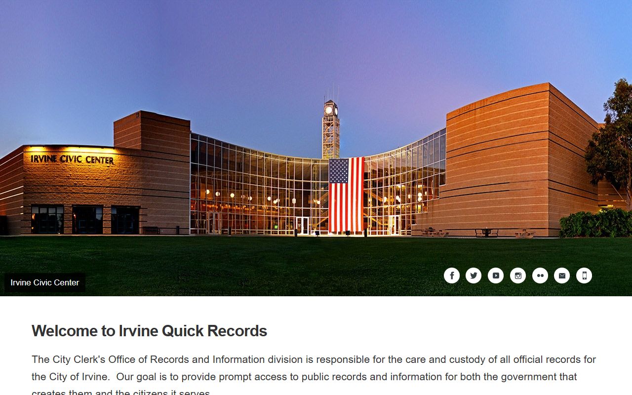 Irvine white pages Quick Records portal for city documents