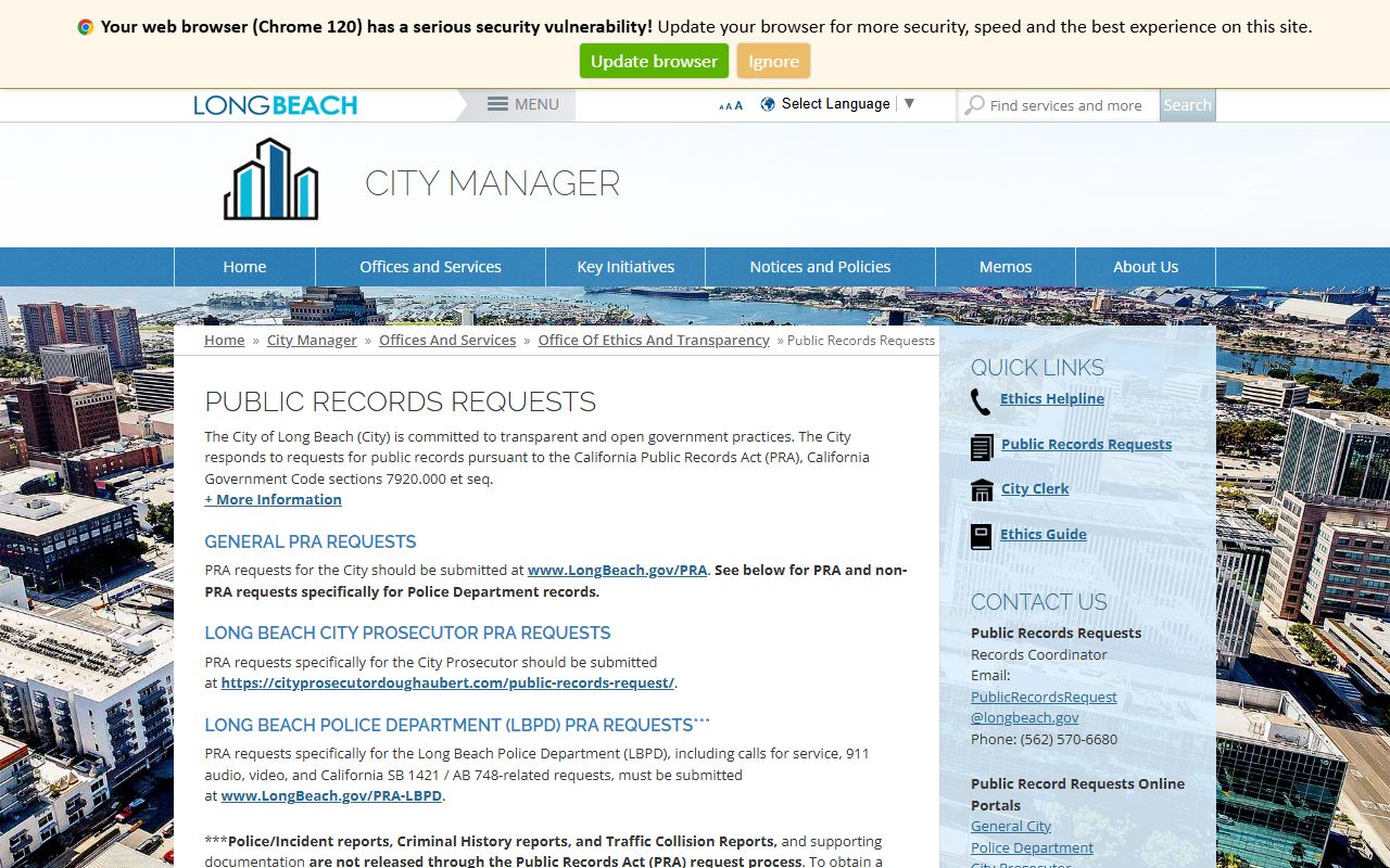Long Beach white pages public records request portal