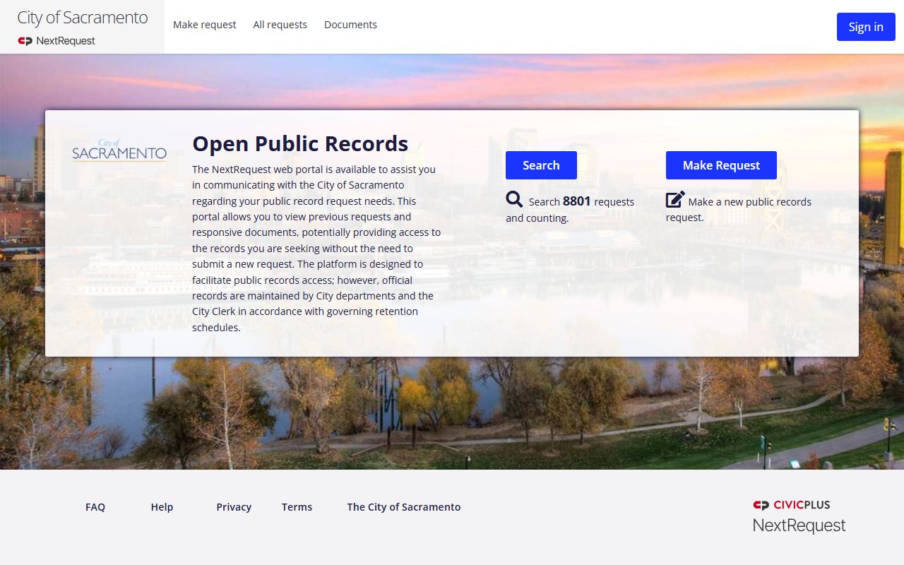 Sacramento white pages NextRequest public records portal