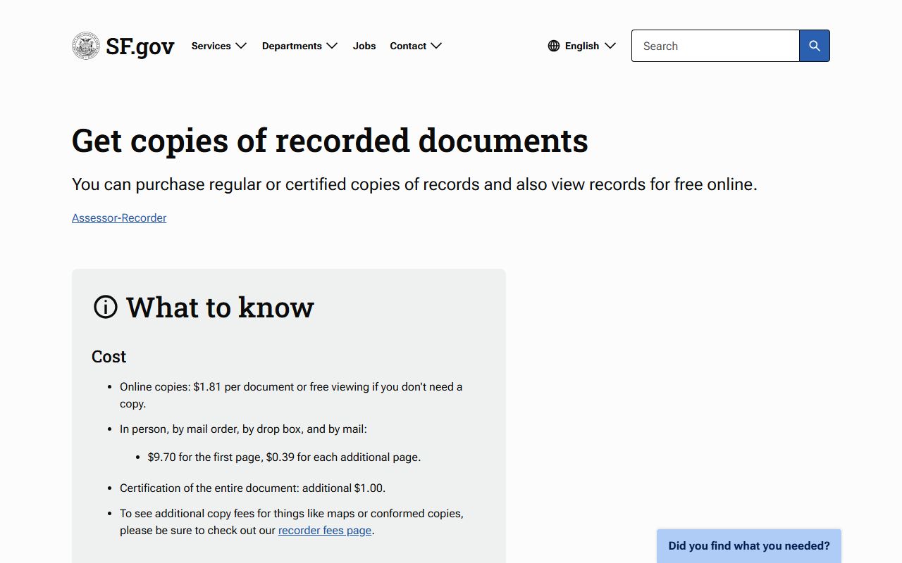 San Francisco white pages recorded documents search portal