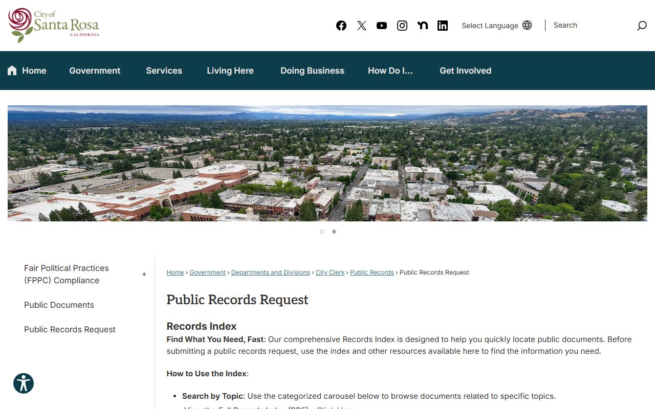 Santa Rosa white pages public records request page