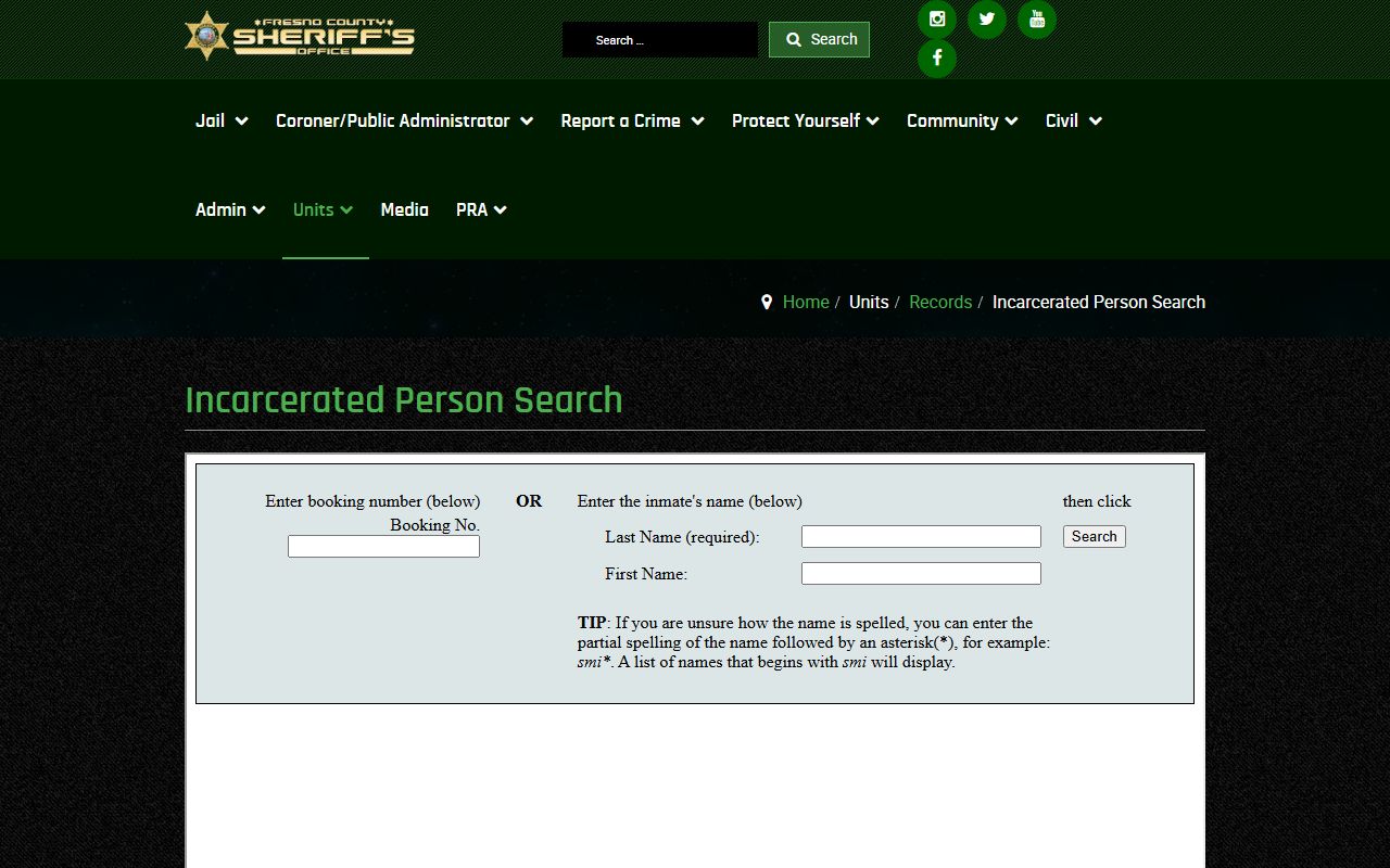 Fresno County white pages sheriff inmate search tool