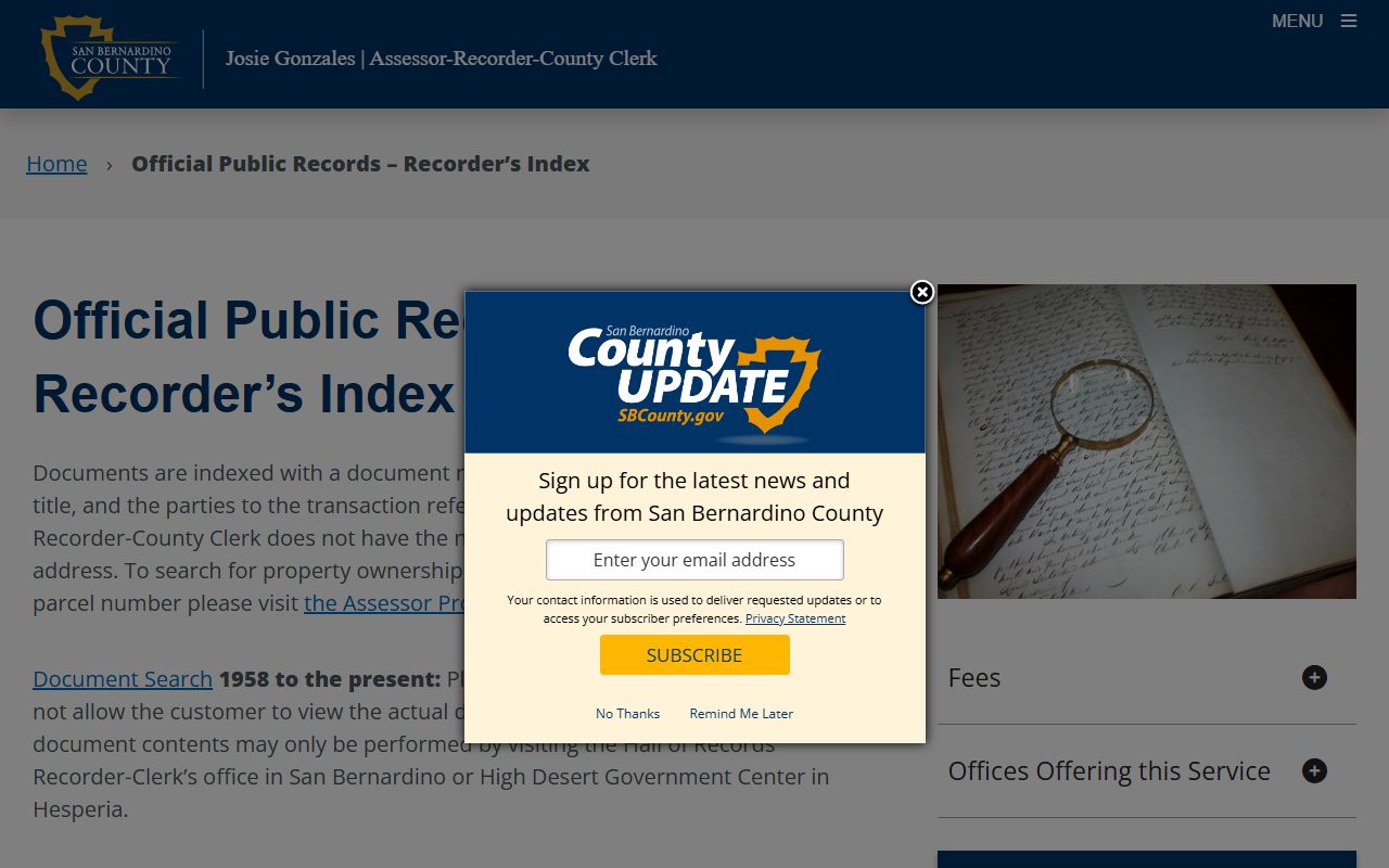 San Bernardino County white pages official records search portal